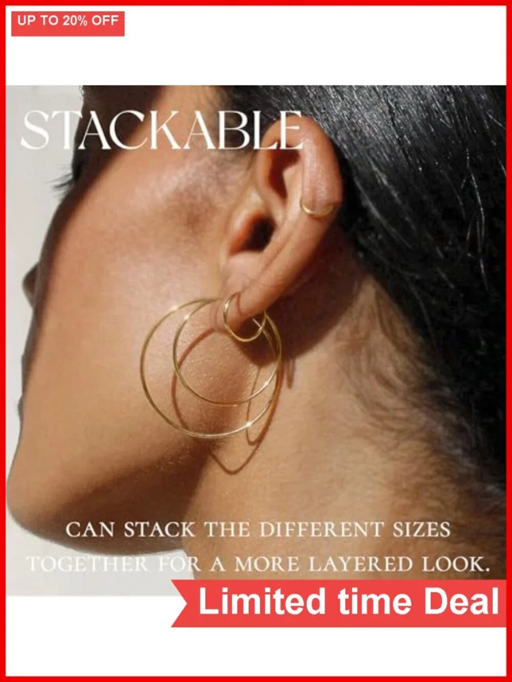 14k Gold Plated Hoop Earrings for Women, Hypoallergenic Silver Posts,